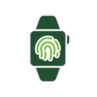 toque carné de identidad tecnología en reloj inteligente color silueta icono. inteligente reloj con huella dactilar biométrico identificación glifo pictograma. reloj con seguridad pantalla táctil icono. aislado vector ilustración.