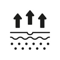 Skin Water Loss Pictogram. Moisture Evaporation of Skin Silhouette Icon. Skin Structure and Arrows Up Moisture Wicking Process, Skin Odor Concept Glyph Icon. Isolated Vector Illustration.