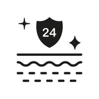 Skin Protect 24h Silhouette Icon. Every 24 Hours Barrier Safety for Skin Glyph Pictogram. Skin Layer and Shield 24 Hours Protection Concept Icon. Isolated Vector Illustration.