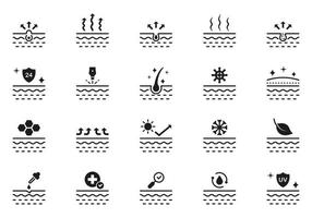 Dermatology Medical Skin Care Glyph Pictogram Set. Skincare Beauty Silhouette Icon. Facial Clean Moisture, UV Sunscreen Protect Black Icon. Isolated Vector Illustration.