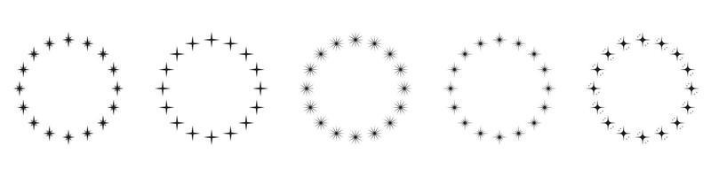 conjunto de iconos de silueta de estrellas en forma de círculo. icono de adorno de decoración circular sobre fondo blanco. marco de premio redondo moderno con pictograma de estrellas negras. ilustración vectorial aislada. vector