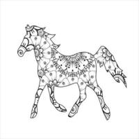 Horse animal mandala coloring page vector art