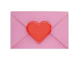 A pink envelope with a heart on it and a red heart on the top with 3d vector icon illustration