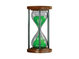 A hourglass with a wooden frame and the word time on it