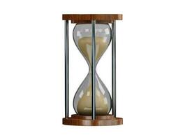 A hourglass with a wooden frame and the word time on it