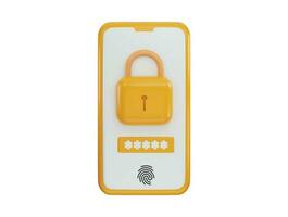 Phone with secure lock screen, data protection icon 3d rendering vector illustration