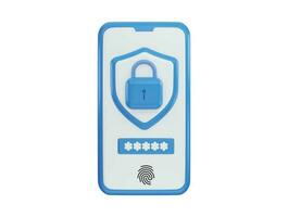 Phone with secure lock screen, data protection icon 3d rendering vector illustration