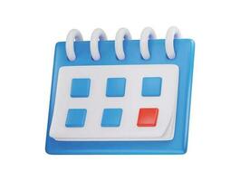 A blue and white calendar with a red square on the top. vector