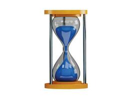 A hourglass with a wooden frame and the word time on it