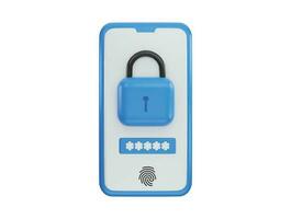 Phone with secure lock screen, data protection icon 3d rendering vector illustration