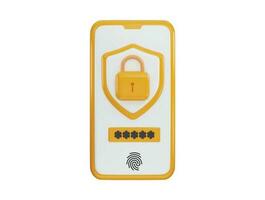 Phone with secure lock screen, data protection icon 3d rendering vector illustration