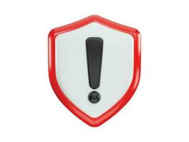 Shield with warning icon 3d rendering vector illustration