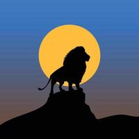 Lion silhouette and dawn time vector