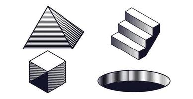 conjunto de formas,triángulo,cuadrado,escalera,cuadrado,agujero,dibujado a mano a rayas vector