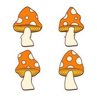 set of illustration mushroom psychedelic hippie style retro vector