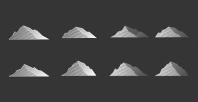 set of mountain icons with striped line motif vector