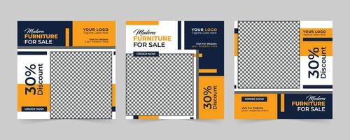 Modern Furniture sale advertising square set and promotion ads discount banner for Social media post vector template design.