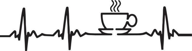 Vector illustration of cardiogram with coffee cup shape. Conceptual design vector. Coffee heartbeat.