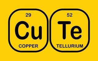 Cute, Copper and Tellurium. Funny phrase with the periodic table of the chemical elements on yellow background vector