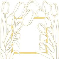 Background of golden tulips with golden frame. Photo frame. Decorative frame. Tulips. vector