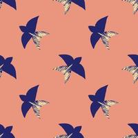 Vector pattern with abstract blue swallows in the matisse style on a pink background. Bright colors, surrealism, birds and decorative elements.