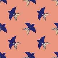 Vector pattern with abstract blue swallows in the matisse style on a pink background. Bright colors, surrealism, birds and decorative elements.