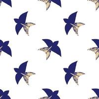 Vector pattern with abstract blue swallows in the matisse style on a white background. Bright colors, surrealism, birds and decorative elements.