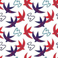 Vector pattern with abstract bright elements, stars and birds in the matisse style on a white background. Abstract geometric patterns for fabrics, clothing design.