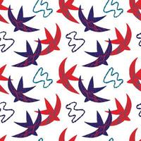 Vector pattern with abstract bright elements, stars and birds in the matisse style on a white background. Abstract geometric patterns for fabrics, clothing design.