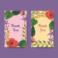 Cute Hand Drawn Flower Thank You Card Set vector