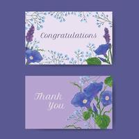 Morning Glory and Lavender Hand Drawn Greeting Card Set vector