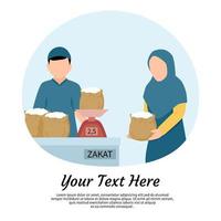 islámico ilustración de musulmán coleccionar zakat o objetivos durante ramadán, islámico personas poner zakat en el escala vector