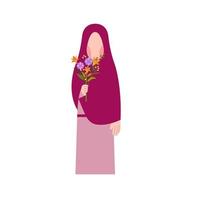 Muslim Woman Holding Flower Illustration vector