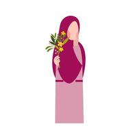 Muslim Woman Holding Flower Illustration vector