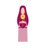 Muslim Woman Holding Flower Illustration vector