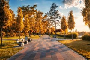 Beautiful park in Bucha, Ukraine before war in autumn photo