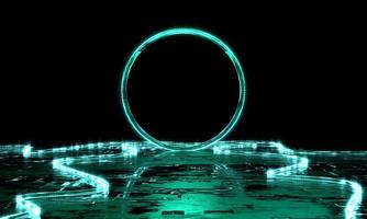 3D render Abstract circle technology concept background with blue lights. photo