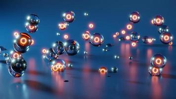 Abstract 3d rendering of many spheres with glowing lights on the floor. photo