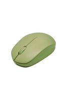 Green wireless computer mouse isolated on white background. Computer hardware. Side view. photo