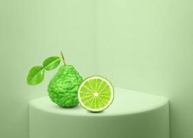 fresh bergamot with leaves on white background for product display or exhibition 3d rendering photo