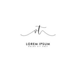 Initial letter VT Feminine logo beauty monogram and elegant logo design, handwriting logo of initial signature, wedding, fashion, floral and botanical with creative template vector