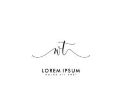 Initial letter WT Feminine logo beauty monogram and elegant logo design, handwriting logo of initial signature, wedding, fashion, floral and botanical with creative template vector