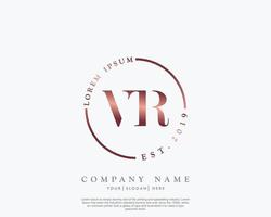 Initial letter VR Feminine logo beauty monogram and elegant logo design, handwriting logo of initial signature, wedding, fashion, floral and botanical with creative template vector