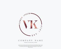 Initial letter VK Feminine logo beauty monogram and elegant logo design, handwriting logo of initial signature, wedding, fashion, floral and botanical with creative template vector