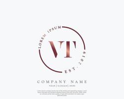 Initial letter VT Feminine logo beauty monogram and elegant logo design, handwriting logo of initial signature, wedding, fashion, floral and botanical with creative template vector