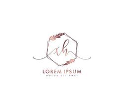 Initial letter XH Feminine logo beauty monogram and elegant logo design, handwriting logo of initial signature, wedding, fashion, floral and botanical with creative template vector