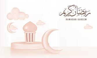 3d realistic islamic ramadan decoration with podium vector