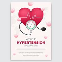 World hypertension day May 17th flyer with heart rate and tension meter illustration vector