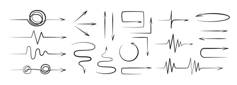 Set of hand drawn vector arrows. Vector illustration