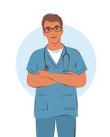 Doctor. Friendly and caring medical worker. Vector illustration.